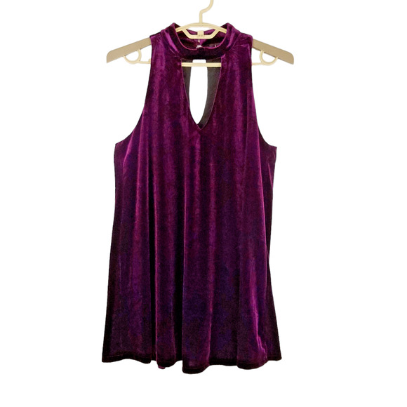 Lulus Sweet Song Womens Mini Dress Large Purple Velvet Swing Keyhole Sleeveless - Picture 1 of 10